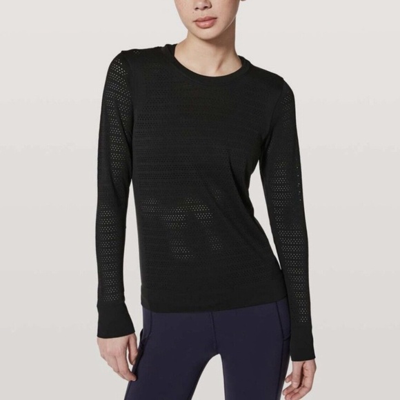 Lululemon Women's Black Breeze By Long Sleeve Mesh Top Active Athletic Size 4* - Picture 1 of 8